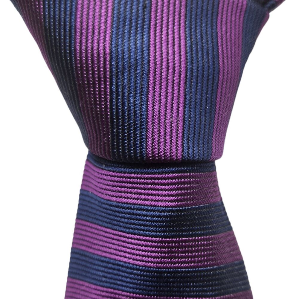 BROOKS BROTHERS Mens Necktie Luxury Silk Tie Purple Navy Blue Horizontal Stripe